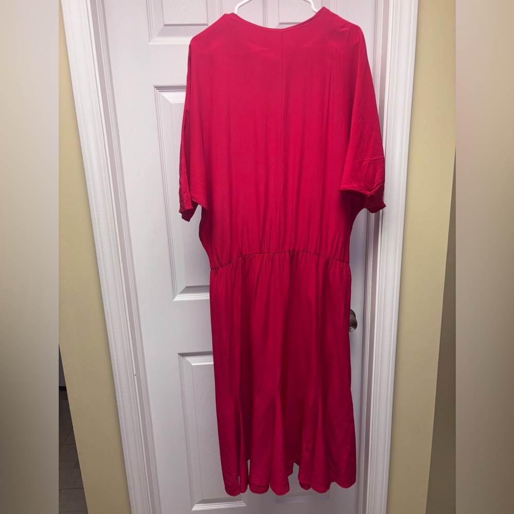 Nancy Anderson Pure Silk Red Midi Dress | Button Front | Size M/M - Picture 8 of 8
